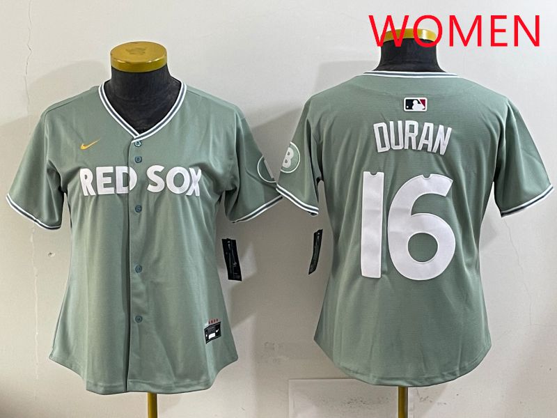 Women 2025 Boston Red Sox #16 Duran Light Green Joint Name Nike MLB Jersey style 11->women mlb jersey->Women Jersey